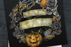 Watercolor Halloween compositions, skull bouquets wreath Product Image 3