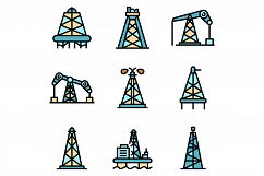 Derrick oil icons set vector flat Product Image 1