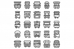 Hot dog cart icons set, outline style Product Image 1