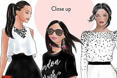 Black &amp; White girls 1 - Dark skin, fashion clipart Product Image 2