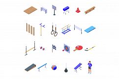 School gym icons set, isometric style Product Image 1