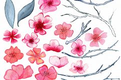 WATERCOLOR CHERRY BLOSSOMS Clipart Commercial Use Wedding Floral Wreaths Petals &amp; Branches Spring Flower Bouquets Sakura Graphics Product Image 6