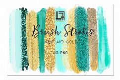 Brush Strokes Clip Art. Mint and gold. Winter clipart.  Blue,mint  green, gold, glitter gold, sky blue strokes.  Digital Design Resource. Product Image 1