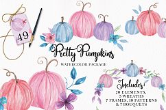 Pumpkin Huge Kit Pink Blue Watercolor Clipart Fall Package Product Image 1