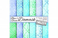 Damask Digital Paper - Blue and Green Shabby Damask Product Image 1