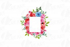 Boho pink and blue floral frames watercolor clip art pack Product Image 8