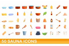 50 sauna icons set, cartoon style Product Image 1