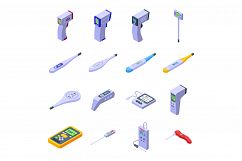 Digital thermometer icons set, isometric style Product Image 1