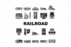 Railroad Transport Collection Icons Set Vector Product Image 1