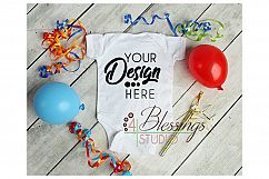 Birthday Mockup Blank White Baby Bodysuit Shirt Mock up Product Image 1