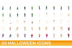 50 halloween icons set, cartoon style Product Image 1