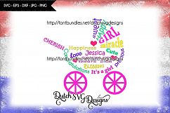Baby girl cutting file in pram shape, in Jpg Png SVG EPS DXF, baby girl birth announcement, baby girl svg, pram cutting file, pram svg Product Image 1