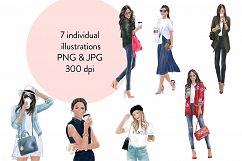 Coffee Girls 1- dark skin watercolour fashion clipart Product Image 2