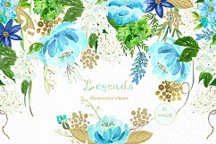 Gold and blue. Watercolor flowers. Product Image 1