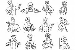Set of 12 chef portrait sketch. Product Image 1