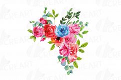 Boho pink and blue watercolor wedding bouquets, floral png Product Image 10