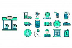 Petrol station icon set line color vector Product Image 1