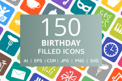 150 Birthday Filled Round Corner Icons Product Image 1