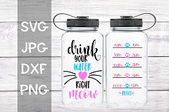 Drink your water right Meow, Water, Bottle, Tracker, SVG Product Image 1