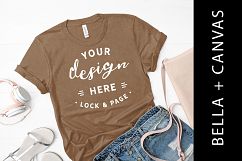 Pebble Brown Bella Canvas 3001 Tshirt Mockup Girls Flat Lay Product Image 1