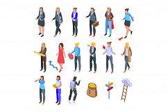 Successful business woman icons set, isometric style Product Image 1