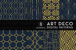 8 Seamless Art Deco Patterns - Gold &amp; Navy Blue - Set 2 Product Image 1