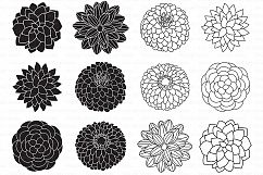 Dahlia Flowers SVG Files - Peony Flowers Outline,  Floral svg cutting files for Cricut and Silhouette - SVG, dxf, png included Product Image 1