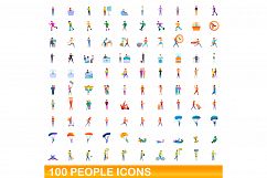 100 people icons set, cartoon style Product Image 1