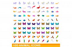 100 animal icons set, cartoon style Product Image 1