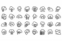 Cloud icons set, outline style Product Image 1