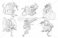 Fictional Dragons Linear Black Vector Set Product Image 1