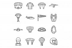 Fly parachuting icons set, outline style Product Image 1