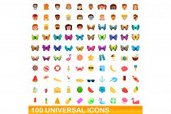 100 universal icons set, cartoon style Product Image 1