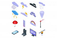 Cloudy weather icons set, isometric style Product Image 1