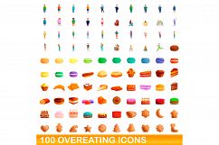 100 overeating icons set, cartoon style Product Image 1