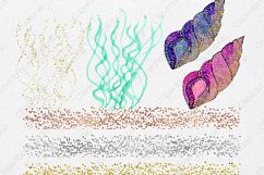 WATERCOLOR MERMAID Clipart  with Metallic Gold Confetti Mermaids Shells Starfish Ocean Watercolour Splash Graphics Product Image 2