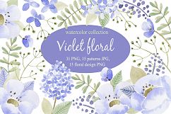 Violet flowers. Watercolor collection. Product Image 1