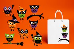Cute Halloween owls broom clip art graphic illustrations Product Image 1