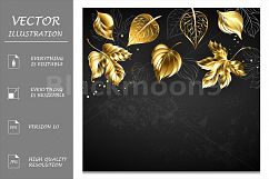 Gold Leaves on Black Background Product Image 1