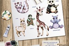 Baby animals. Cute watercolor zebra, hippo, lemur, tiger etc Product Image 2
