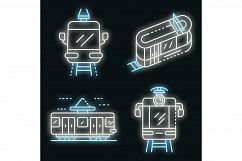 Tram car icons set vector neon Product Image 1