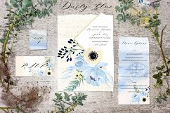 Dusty blue and gold watercolour flowers Digital clipart hand drawn. Soft blue, grey and cream colors. Product Image 10