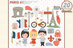PARIS clipart, Cute Eiffel tower, Travel clip art, France Product Image 1