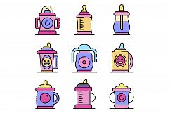 Sippy cup icons set line color vector Product Image 1