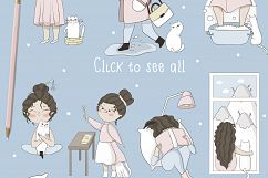 Cute girl with cat. Vector stickers Product Image 5