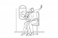 Couple Make Flight Selfie On Phone Camera Vector Product Image 1