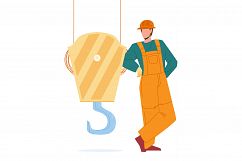 Near Crane Hook Staying Construction Worker Vector Product Image 1