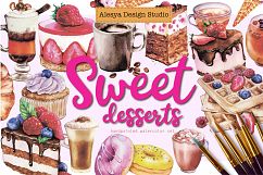 Sweet desserts - watercolor illustrations cakes and coffee Product Image 1