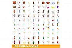 100 drink icons set, cartoon style Product Image 1