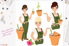 Gardening woman character clip art (L289 Carly) Product Image 1